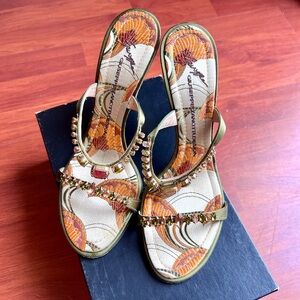 Giuseppe Zanotti Women's Strappy Jeweled Olive Green Sandals Sz 39.5